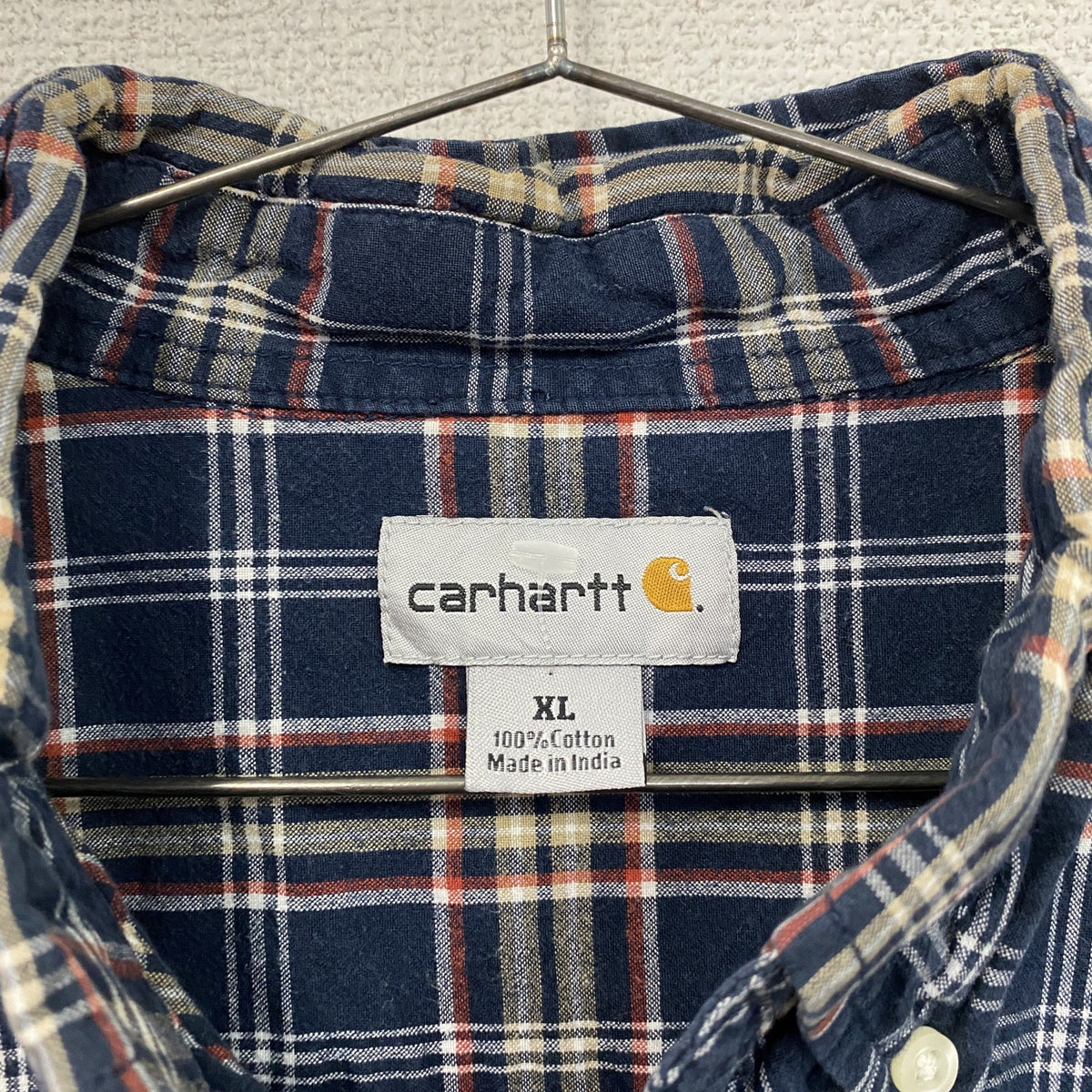 Carhartt　カーハート　半袖ボタンダウンシャツ　チェック柄　紺　ネイビー　XLサイズ　古着