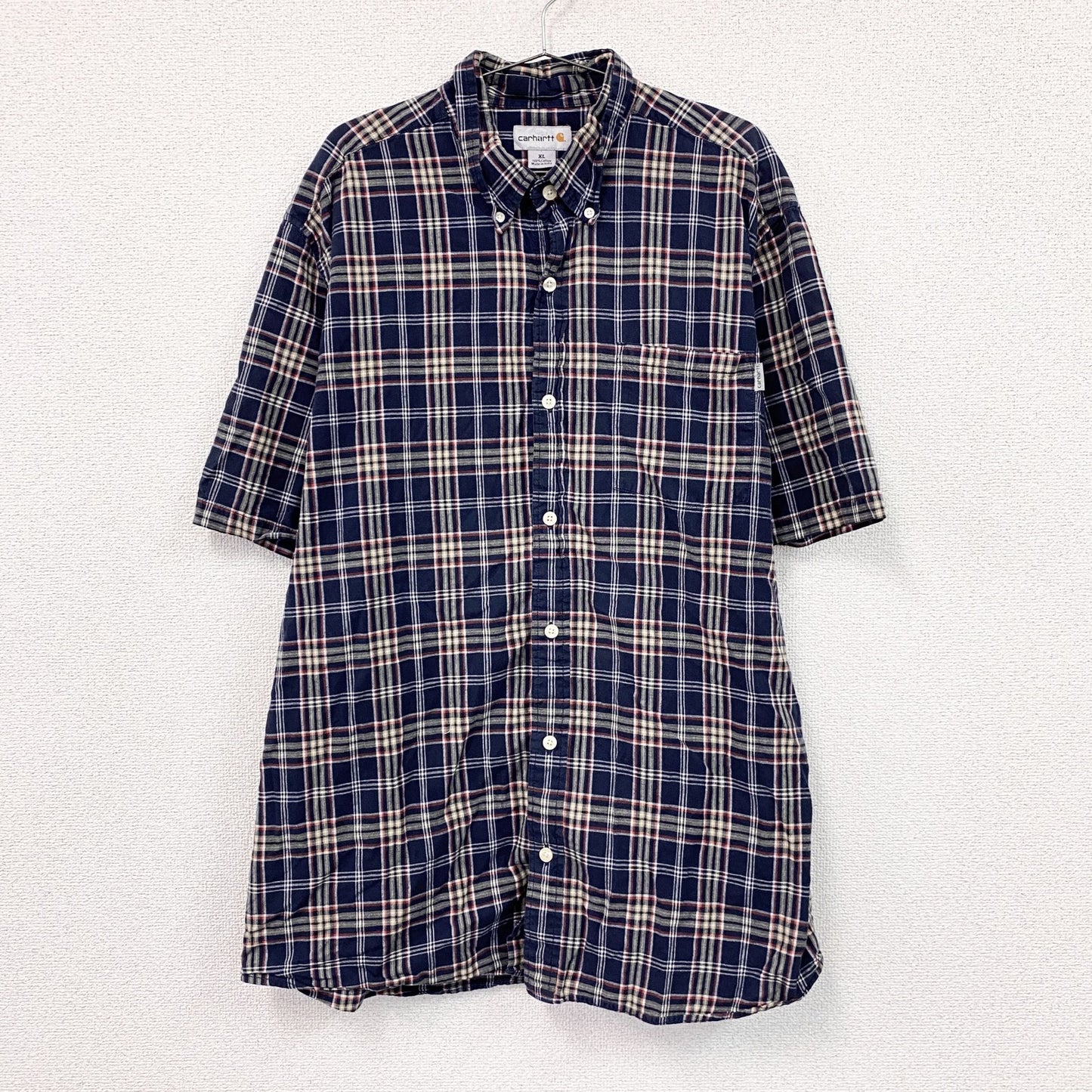 Carhartt　カーハート　半袖ボタンダウンシャツ　チェック柄　紺　ネイビー　XLサイズ