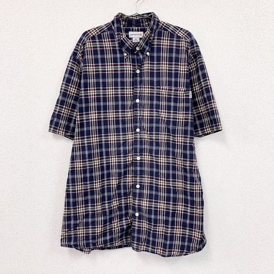 Carhartt　カーハート　半袖ボタンダウンシャツ　チェック柄　紺　ネイビー　XLサイズ