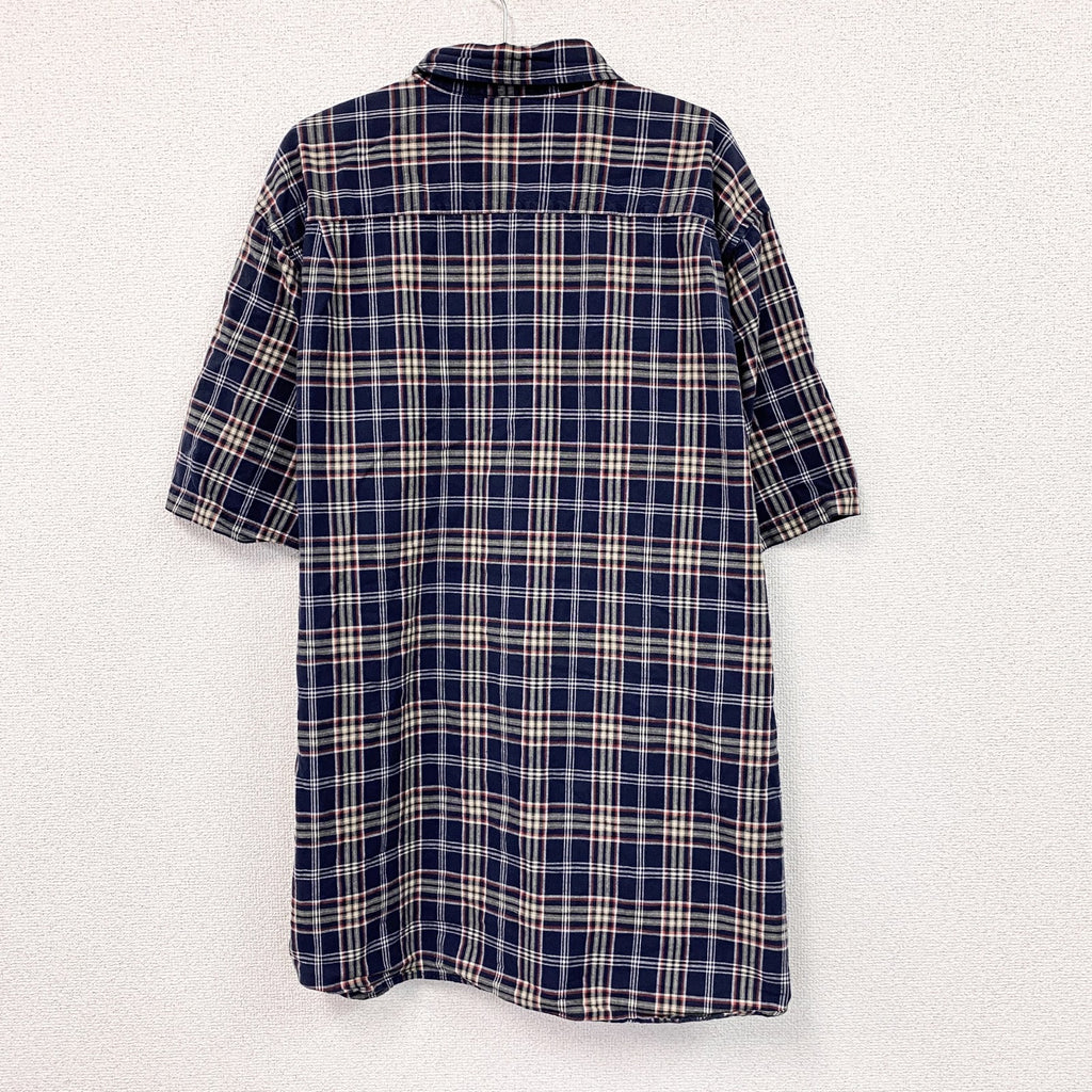 Carhartt　カーハート　半袖ボタンダウンシャツ　チェック柄　紺　ネイビー　XLサイズ　古着