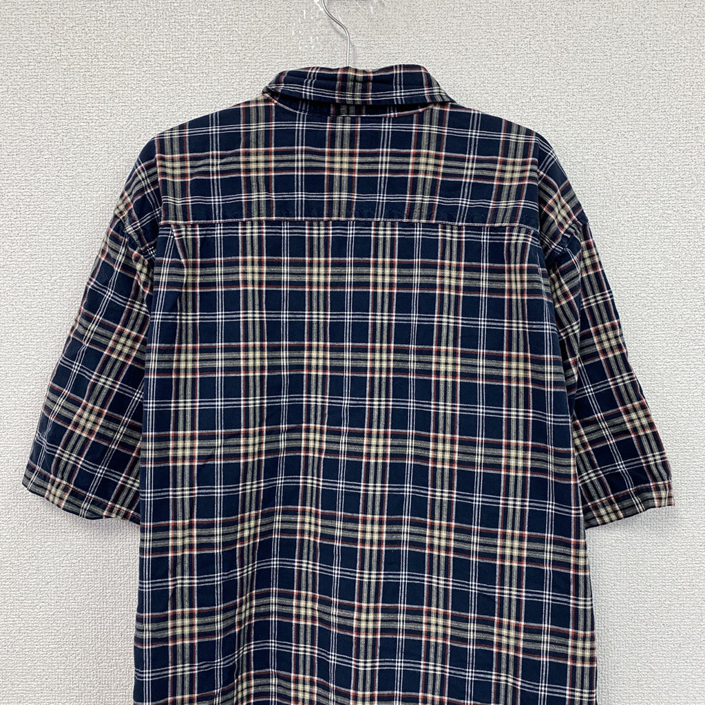 Carhartt　カーハート　半袖ボタンダウンシャツ　チェック柄　紺　ネイビー　XLサイズ　古着