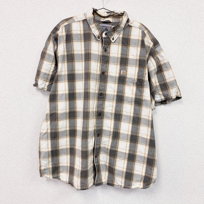 Carhartt　カーハート　半袖ボタンダウンシャツ　チェック柄　灰色　白　グレー　ホワイト　2XLサイズ