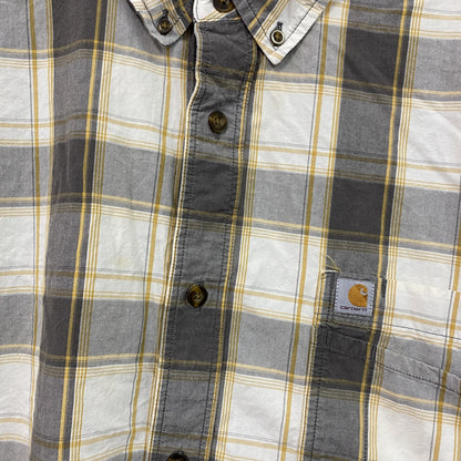 Carhartt　カーハート　半袖ボタンダウンシャツ　チェック柄　灰色　白　グレー　ホワイト　2XLサイズ
