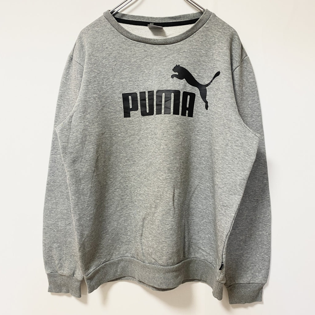 PUMA プーマ　長袖フロントデザインスウェット　トレーナー　クルーネック　グレー　灰色　カジュアル　Mサイズ　古着