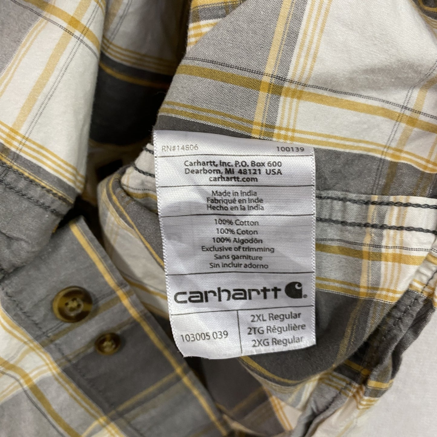 Carhartt　カーハート　半袖ボタンダウンシャツ　チェック柄　灰色　白　グレー　ホワイト　2XLサイズ