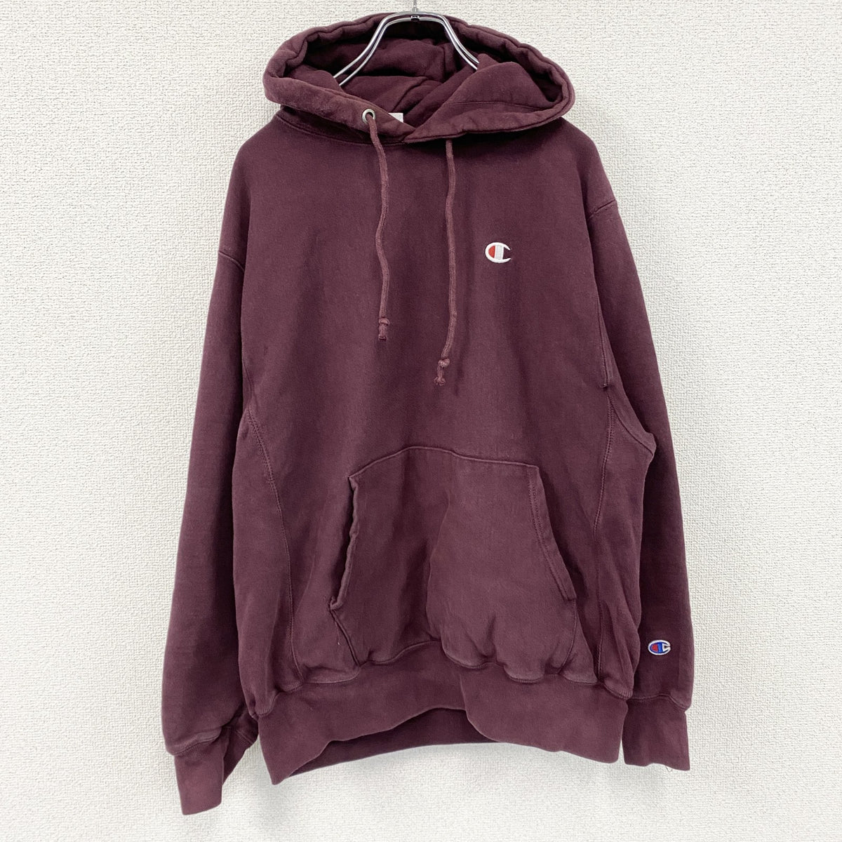 Champion　チャンピオン　リバースウィーブ　スウェットパーカー/フーディー　ワンポイント　刺繍ロゴ　ワインレッド　Lサイズ　古着
