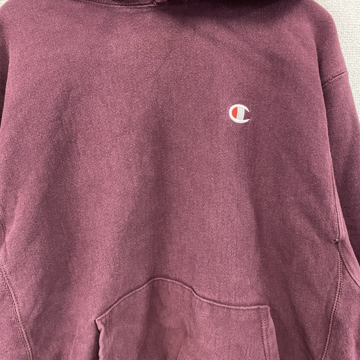 Champion　チャンピオン　リバースウィーブ　スウェットパーカー/フーディー　ワンポイント　刺繍ロゴ　ワインレッド　Lサイズ　古着