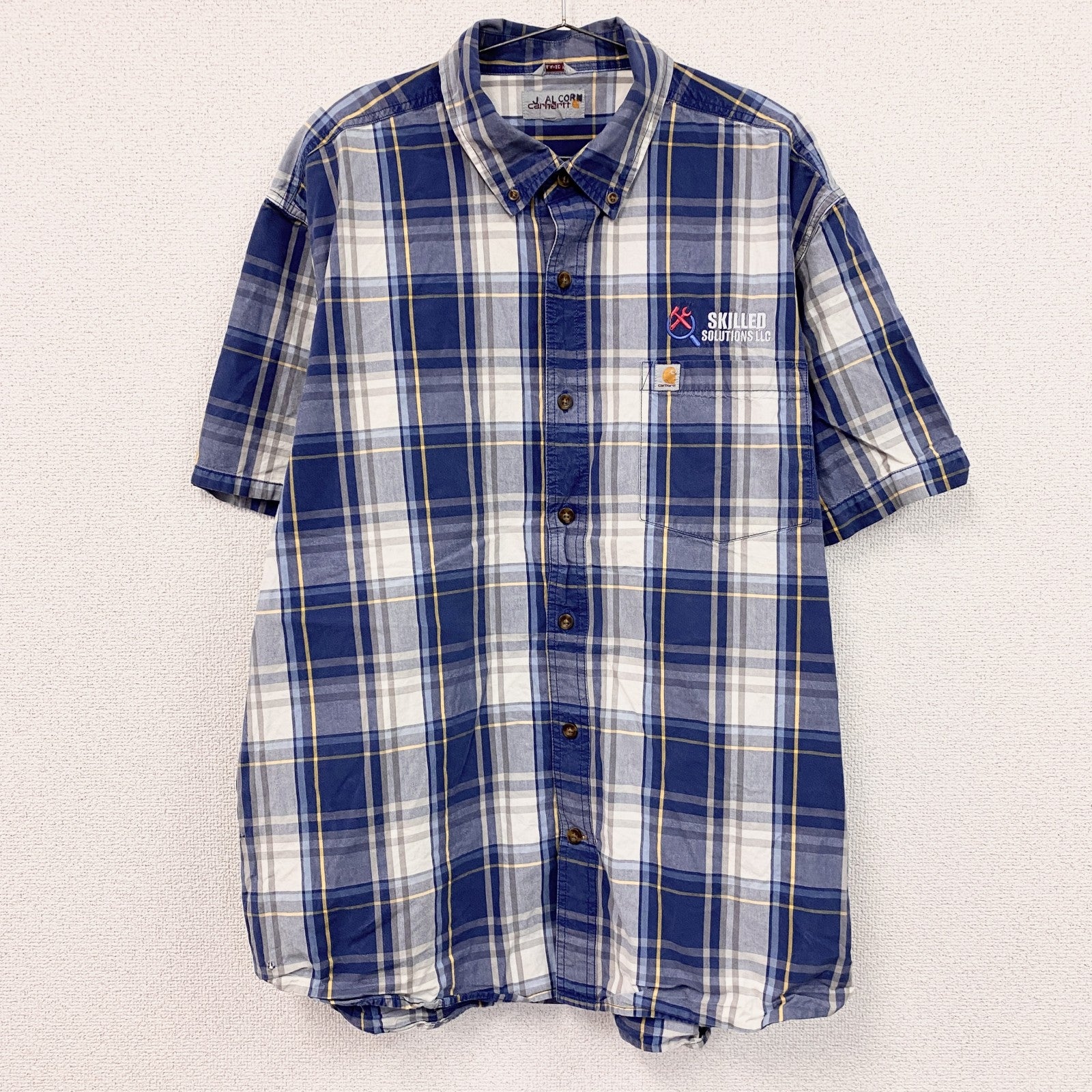Carhartt　カーハート　半袖ボタンダウンシャツ　オンブレチェック　青　ブルー　XLサイズ　古着