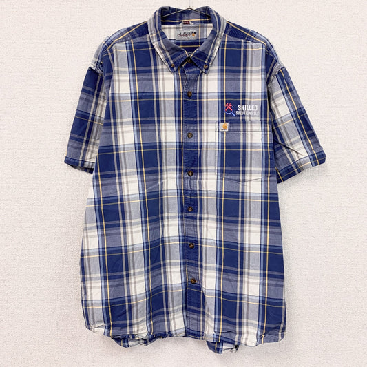 Carhartt　カーハート　半袖ボタンダウンシャツ　オンブレチェック　青　ブルー　XLサイズ