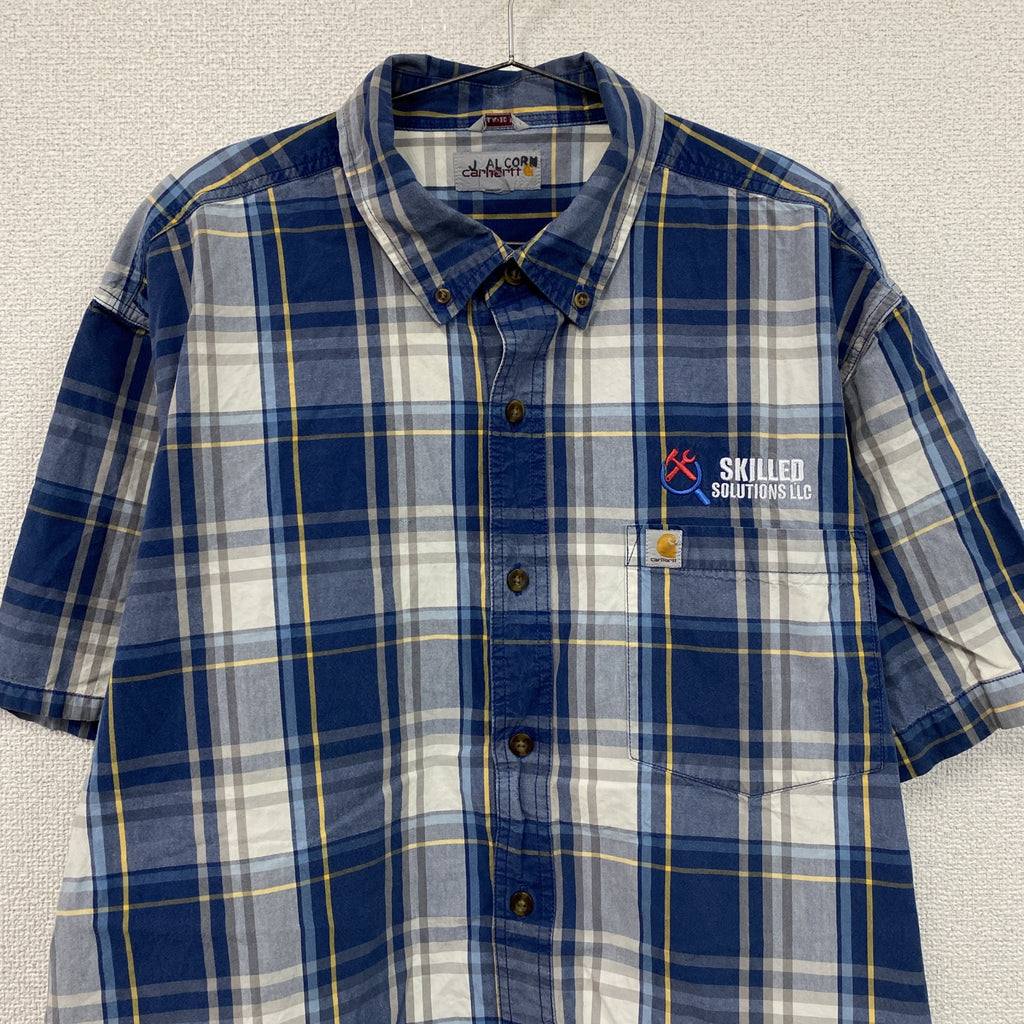 Carhartt　カーハート　半袖ボタンダウンシャツ　オンブレチェック　青　ブルー　XLサイズ　古着