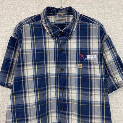 Carhartt　カーハート　半袖ボタンダウンシャツ　オンブレチェック　青　ブルー　XLサイズ