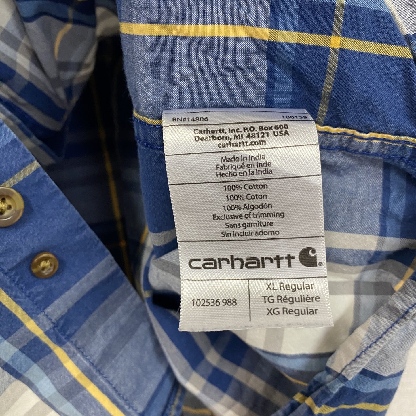Carhartt　カーハート　半袖ボタンダウンシャツ　オンブレチェック　青　ブルー　XLサイズ