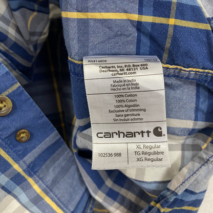 Carhartt　カーハート　半袖ボタンダウンシャツ　オンブレチェック　青　ブルー　XLサイズ