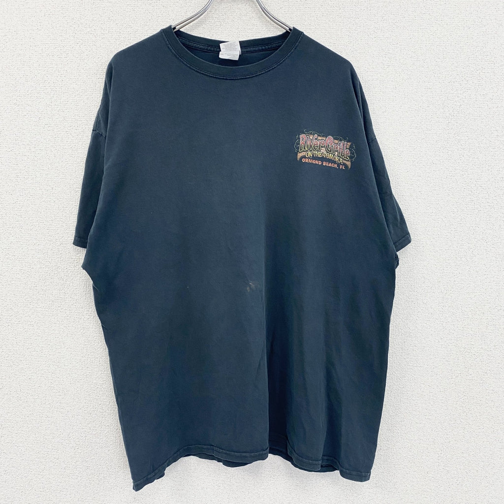 GILDAN　ギルダン　半袖Tシャツ　River Grill on the Tomoka　企業ロゴ　黒　ブラック　2XLサイズ　古着