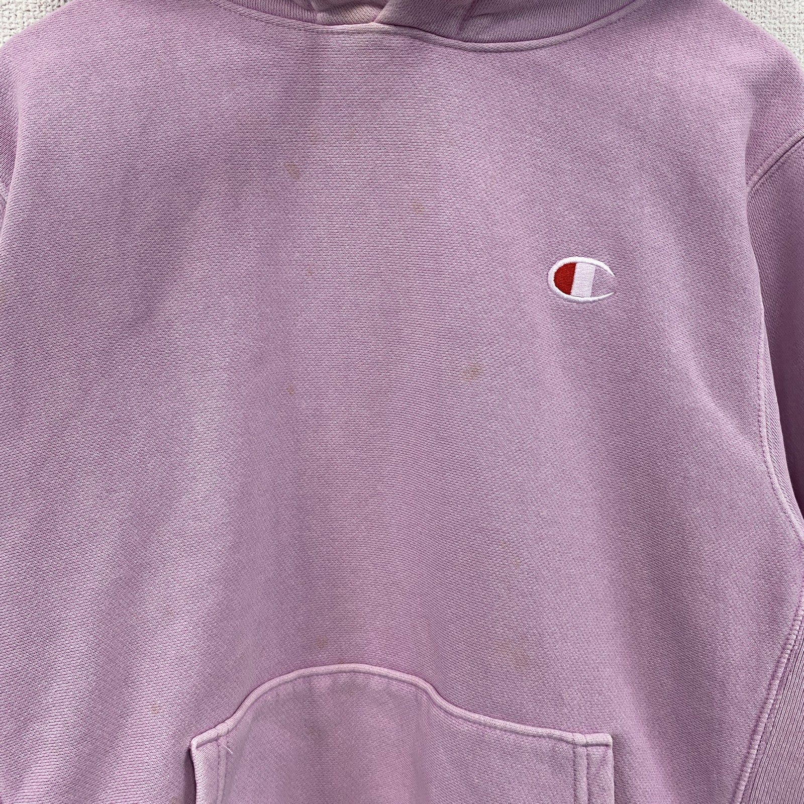 Champion　チャンピオン　リバースウィーブ　スウェットパーカー/フーディー　ワンポイント　刺繍ロゴ　ピンク　Sサイズ　古着