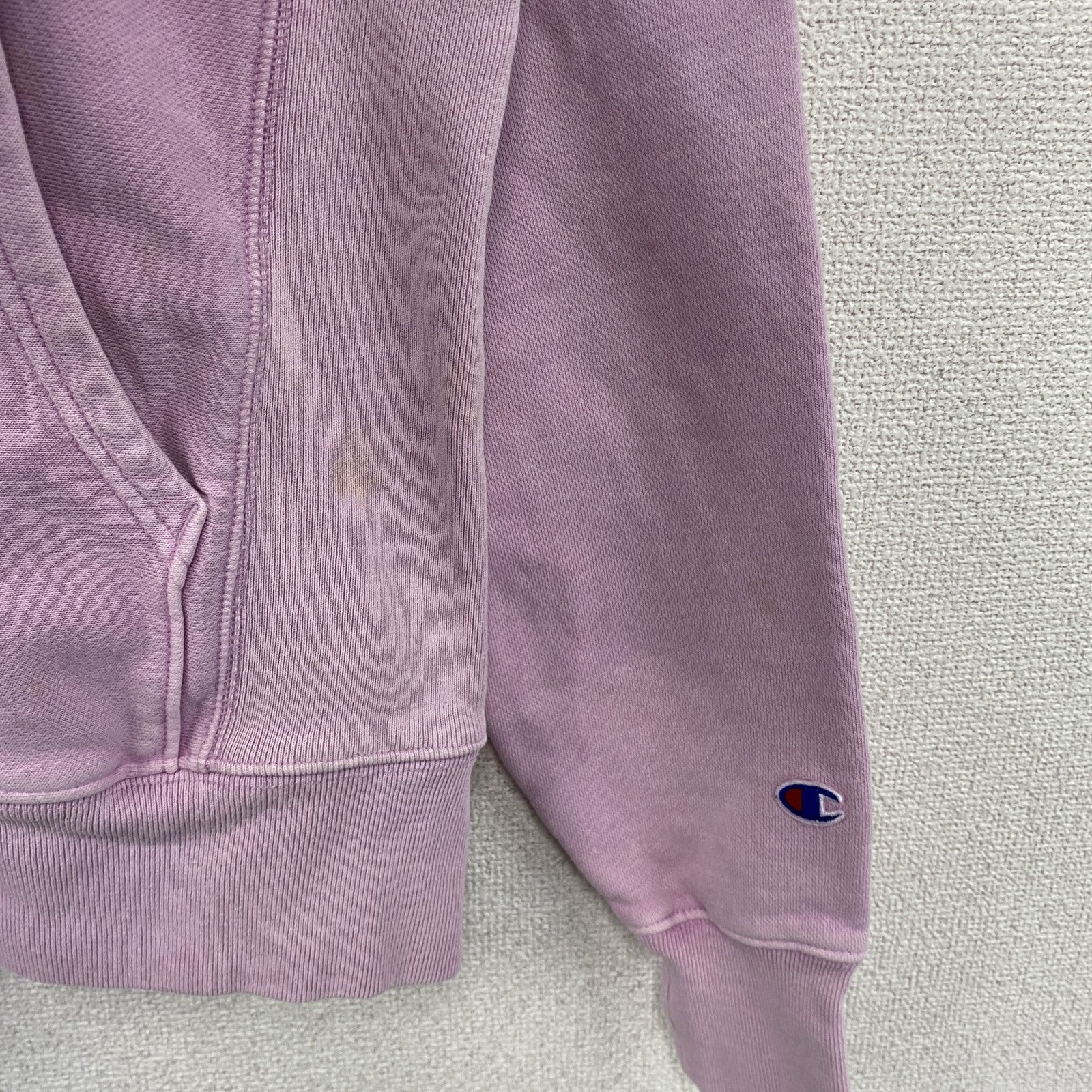 Champion　チャンピオン　リバースウィーブ　スウェットパーカー/フーディー　ワンポイント　刺繍ロゴ　ピンク　Sサイズ　古着
