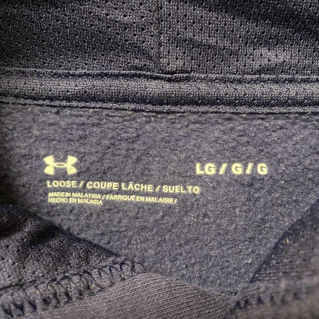UNDER ARMOUR　長袖プリントデザインパーカー　フーディー　ネイビー　紺　前ポケット　Ｌサイズ　古着