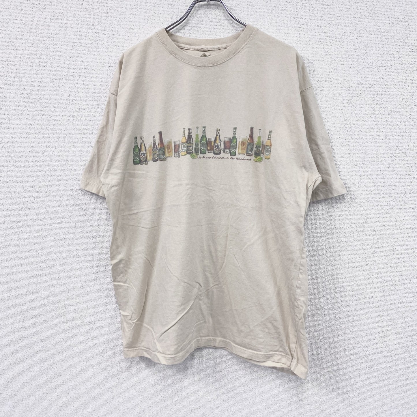 newpor blue　半袖プリントTシャツ　ビール　ベージュ　XXLサイズ