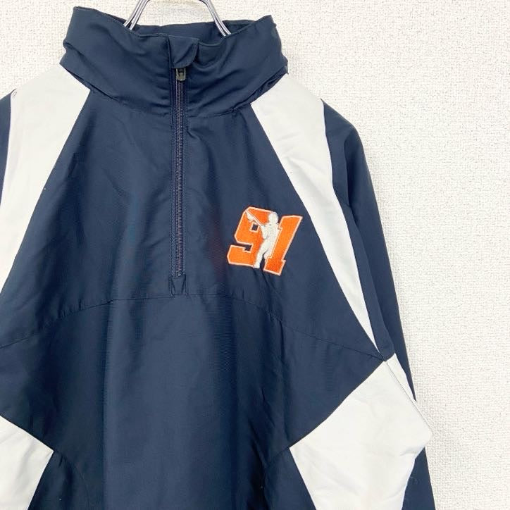 Champion　チャンピオン　長袖ハーフジップナイロンジャケット　ワンポイント刺繍　ラクロス　Mサイズ　古着