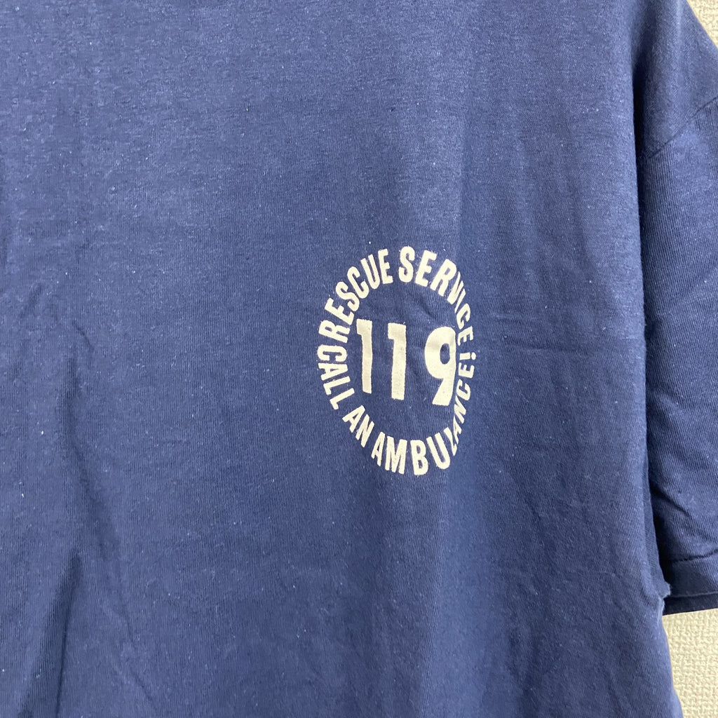 90s　Hanes　ヘインズ　半袖プリントTシャツ　アーチプリント　シングルステッチ　ヴィンテージ　紺　ネイビー　Lサイズ カットソー メンズ コットン 古着