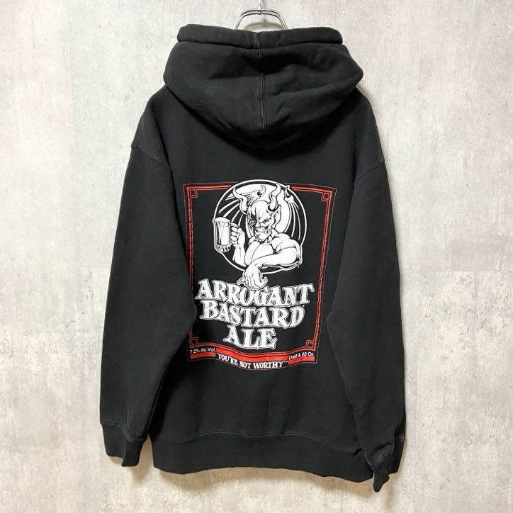 ARROGANT BASTARD ALE　長袖プリントパーカー　バックプリント　黒　ブラック　レトロデザイン　古着