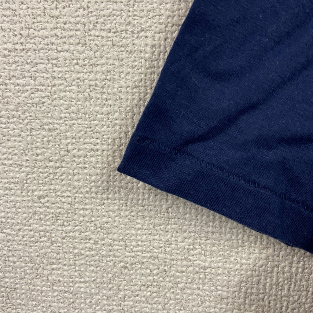 90s　Hanes　ヘインズ　半袖プリントTシャツ　アーチプリント　シングルステッチ　ヴィンテージ　紺　ネイビー　Lサイズ カットソー メンズ コットン 古着