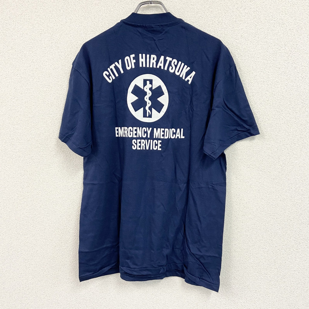 90s　Hanes　ヘインズ　半袖プリントTシャツ　アーチプリント　シングルステッチ　ヴィンテージ　紺　ネイビー　Lサイズ カットソー メンズ コットン 古着