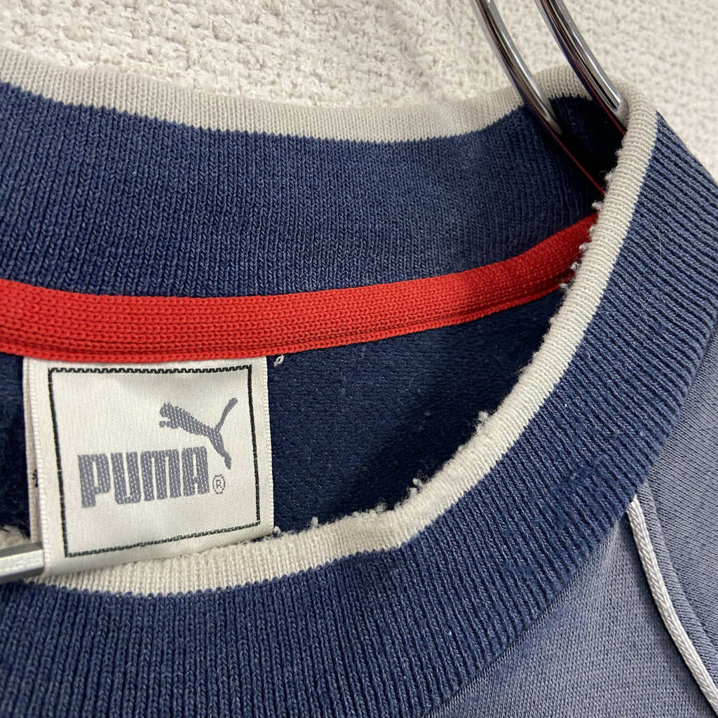 PUMA　プーマ　スウェット/トレーナー　フェード　ラグランスリーブ　刺繍ロゴ　ワンポイント　紺　ネイビー　Mサイズ　古着