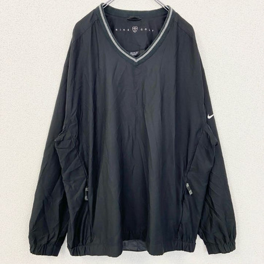 古着 used　NIKE GOLF　ナイキゴルフ　長袖ナイロンプルオーバー　ワンポイント刺繍　ヴィンテージ　黒　Lサイズ