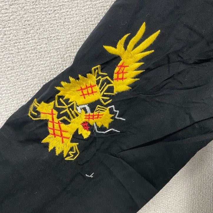 ベトジャン　ベトナムジャケット　スーベニアジャケット　ブルゾン　レプリカ　リメイク　刺繍　黒　ブラック　Lサイズ メンズ 古着