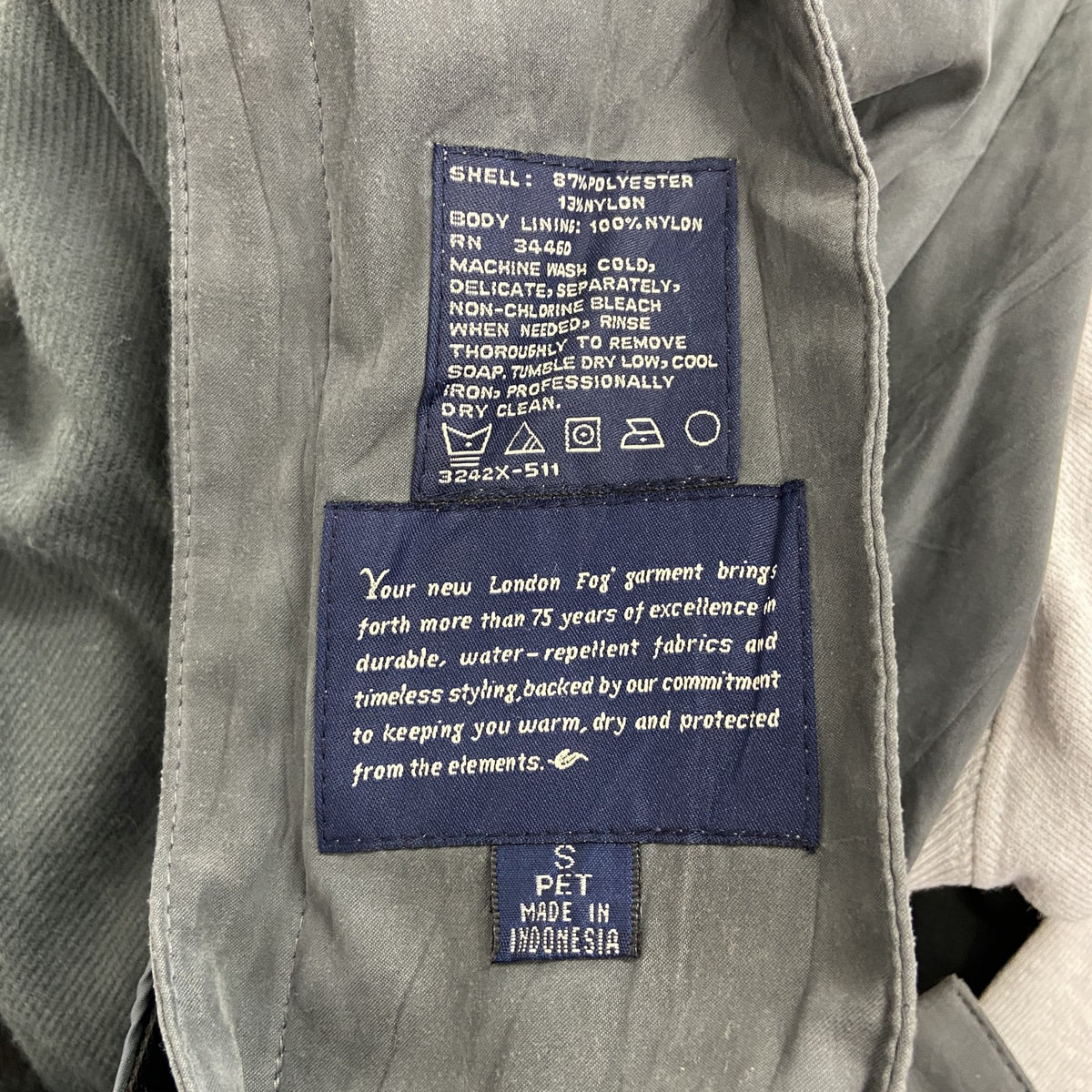 LONDON FOG　ロンドンフォグ　ロングコート　比翼仕立て　灰色　グレー　Sサイズ　古着