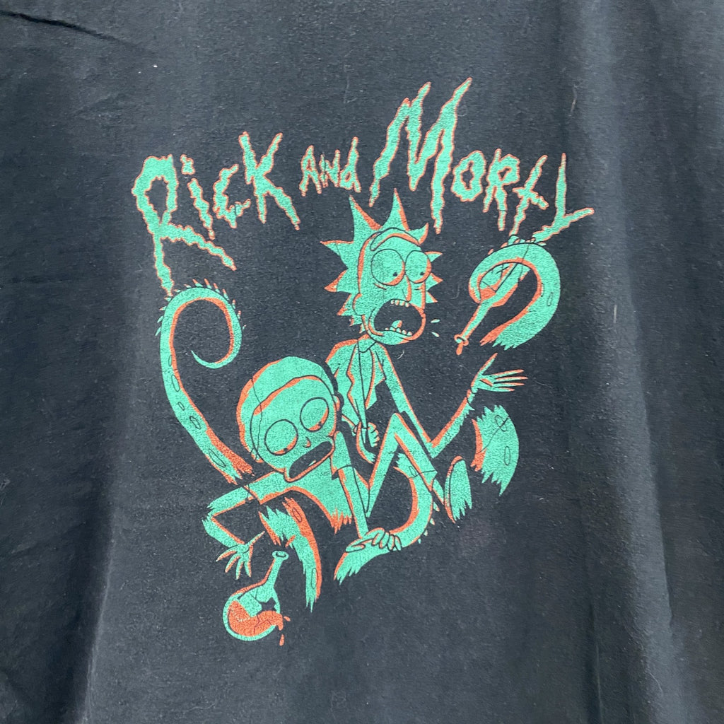Rick and Morty　GILDAN　半袖アニメプリントTシャツ　キャラT　黒　ブラック　2XLサイズ　古着