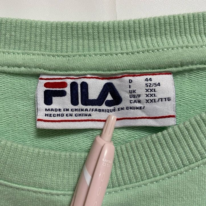 FILA　フィラ　スウェット/トレーナー　刺繍ロゴ　ワンポイント　スポーツミックス　緑　パステルグリーン　XXLサイズ　古着