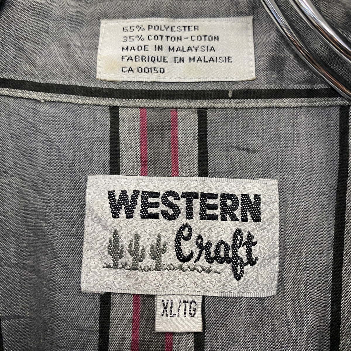 Western craft　ウエスタンクラフト　長袖ウエスタンシャツ　ストライプ　グレー　XLサイズ　古着