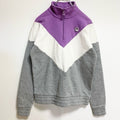 FILA　フィラ　長袖ハーフジップハイネックスウェット　切り替えトレーナー　ポイント刺繍　紫　パープル　白　ホワイト　グレー　灰色　Sサイズ　古着