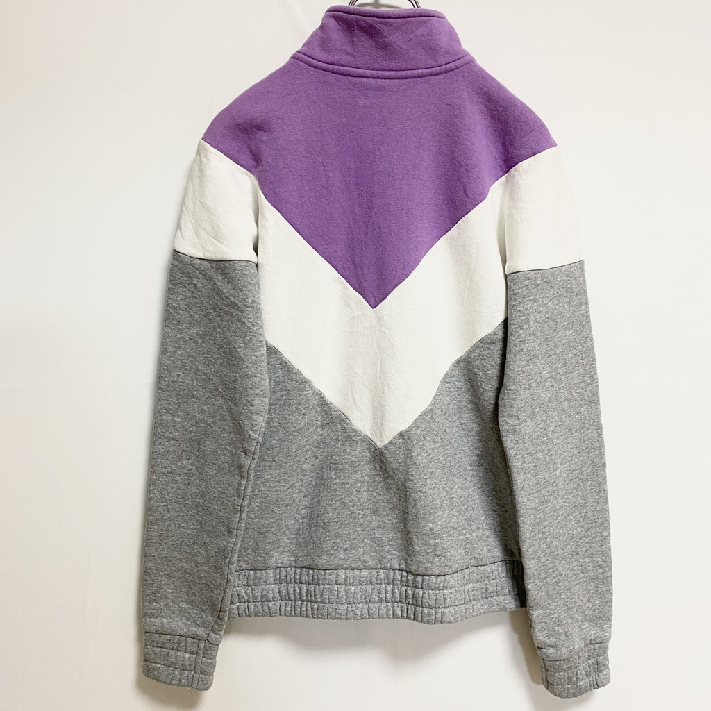FILA　フィラ　長袖ハーフジップハイネックスウェット　切り替えトレーナー　ポイント刺繍　紫　パープル　白　ホワイト　グレー　灰色　Sサイズ　古着