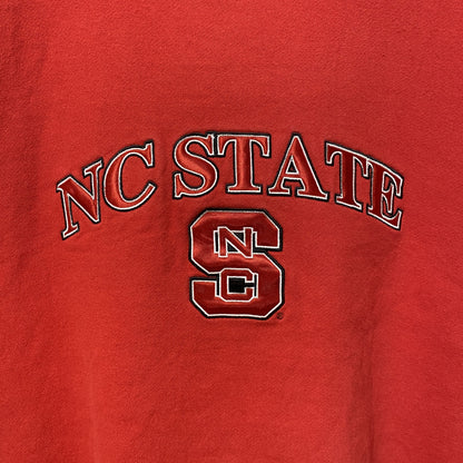 古着 used　長袖カレッジロゴスウェット　ワッペン　トレーナー　NC STATE　ノースカロライナ　大学　赤　レッド　Lサイズ