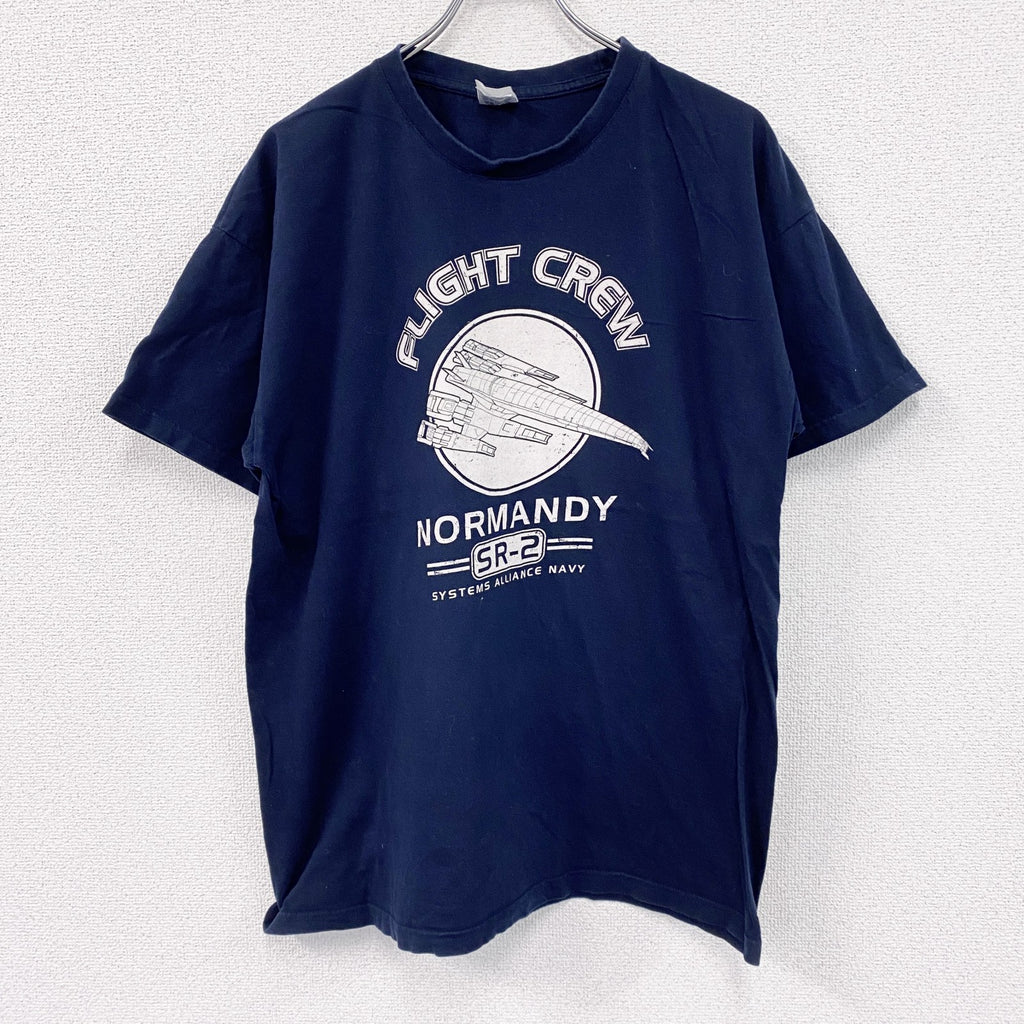 B&C　COLLECTION　半袖プリントTシャツ　ネイビー　紺　XLサイズ　古着