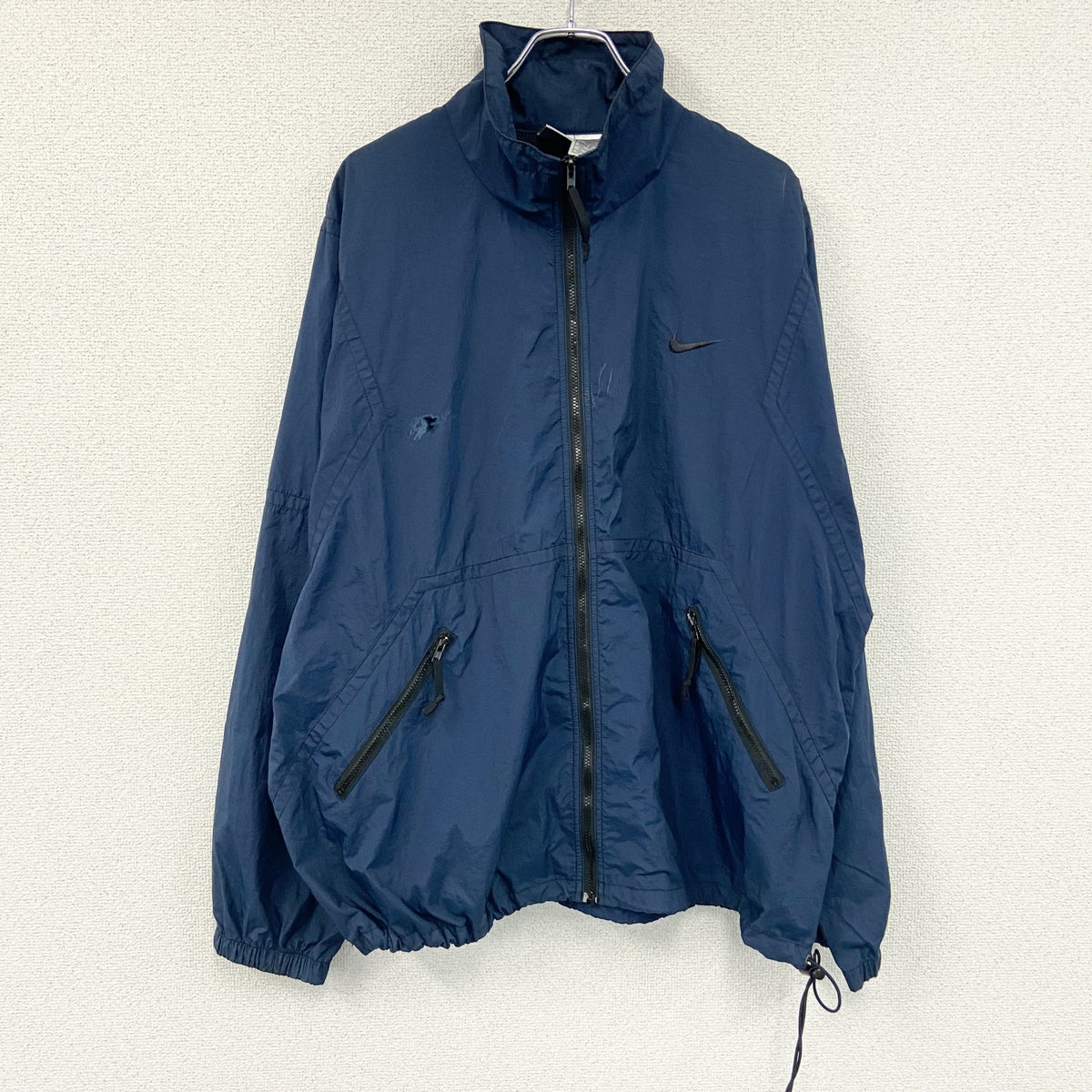 NIKE　ナイキ　フルジップナイロンジャケット　紺　ネイビー　XLサイズ　古着