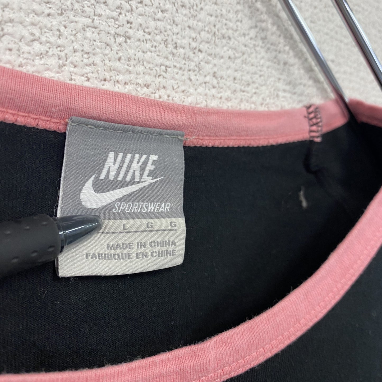 00s　NIKE　ナイキ　半袖プリントTシャツ　リンガーTシャツ　ヴィンテージ　黒　ブラック　Lサイズ