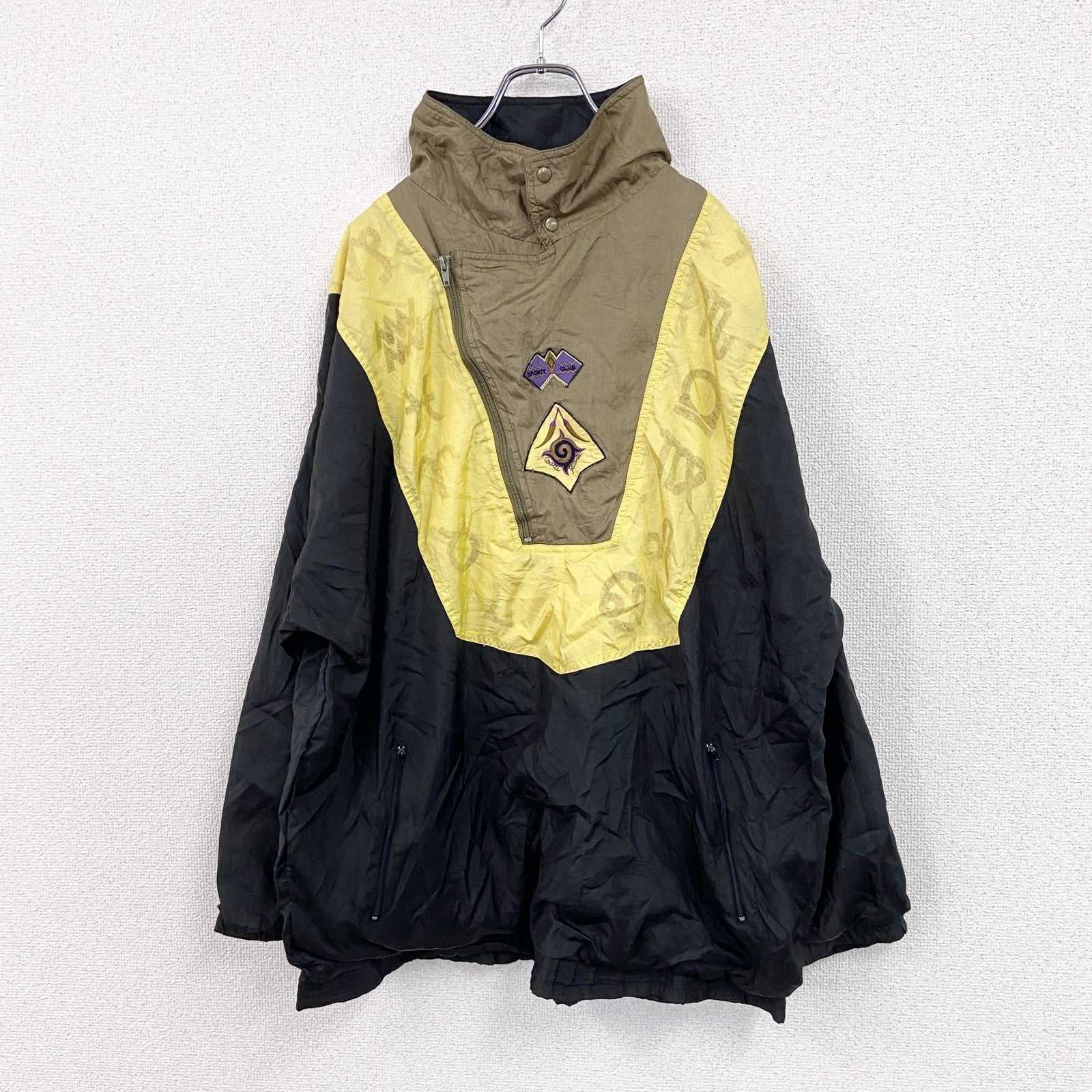 80s～　Costa picante Spain　ハーフジップナイロンプルオーバージャケット　イエロー　XLサイズ　　ヴィンテージ　古着
