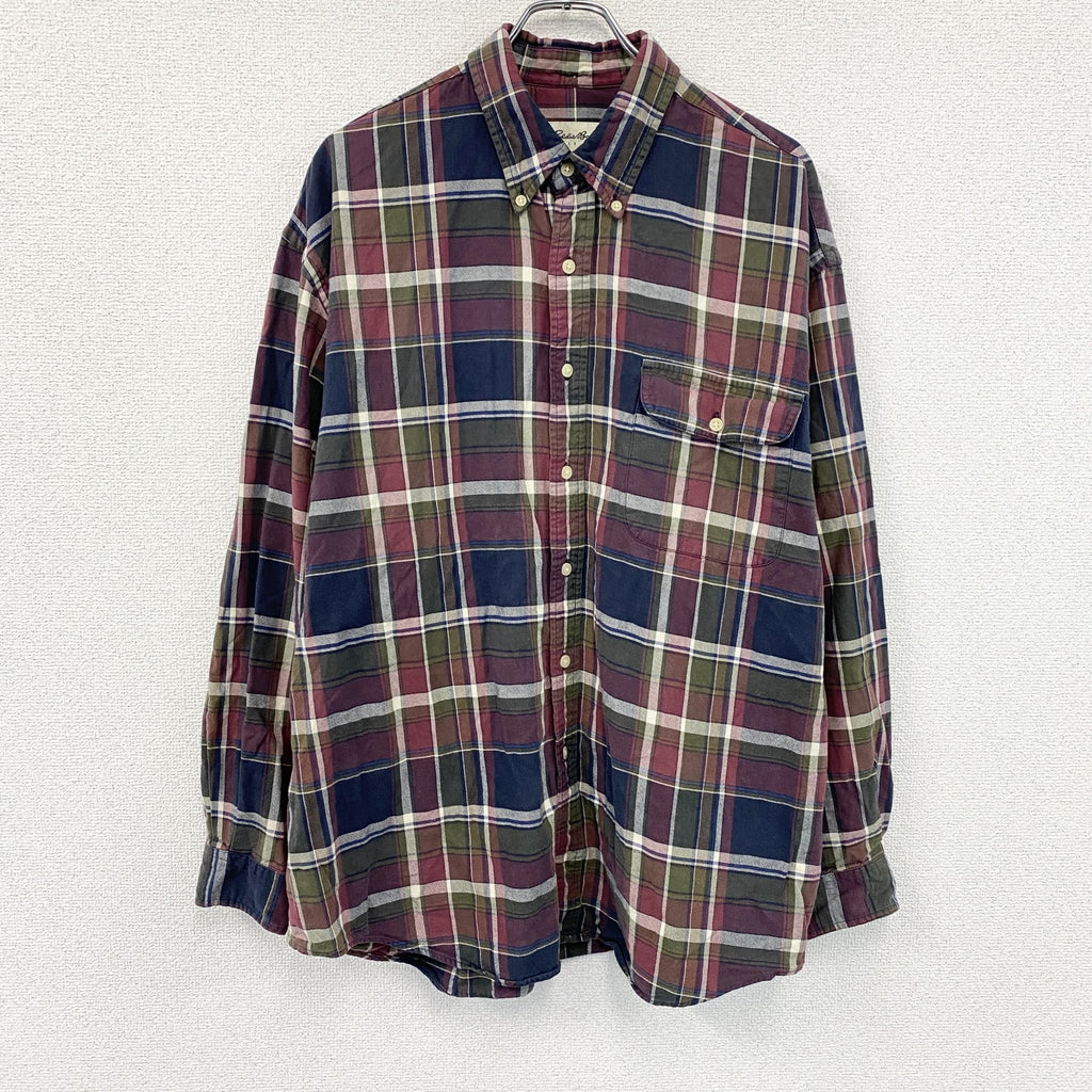 Eddie Bauer　エディーバウアー　長袖ボタンダウンシャツ　チェック柄　マルチカラー　XLサイズ メンズ コットン 古着