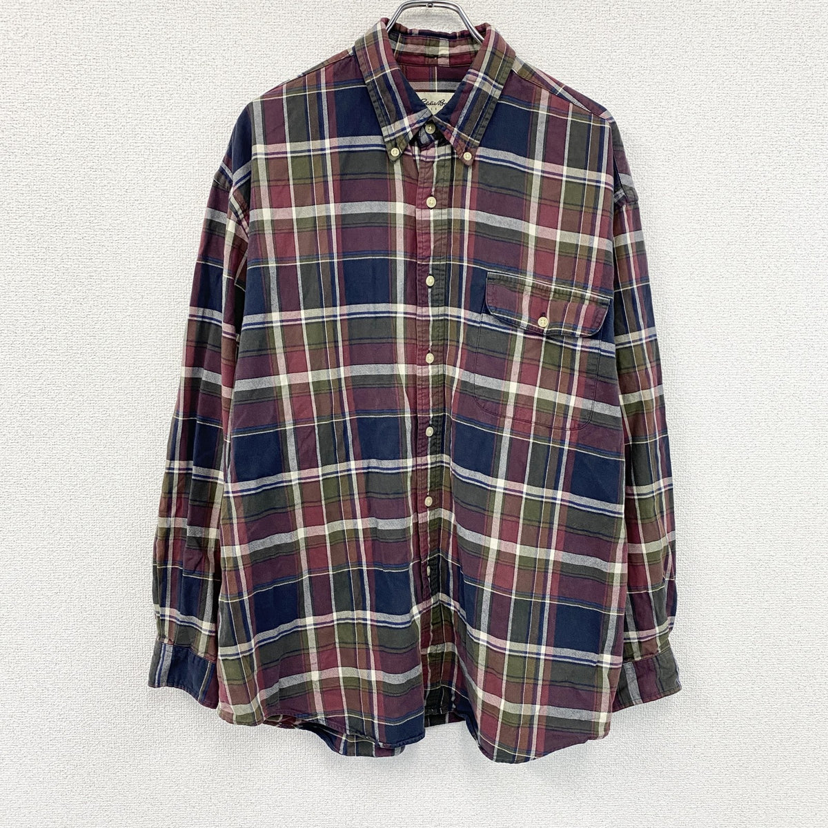 Eddie Bauer　エディーバウアー　長袖ボタンダウンシャツ　チェック柄　マルチカラー　XLサイズ メンズ コットン 古着