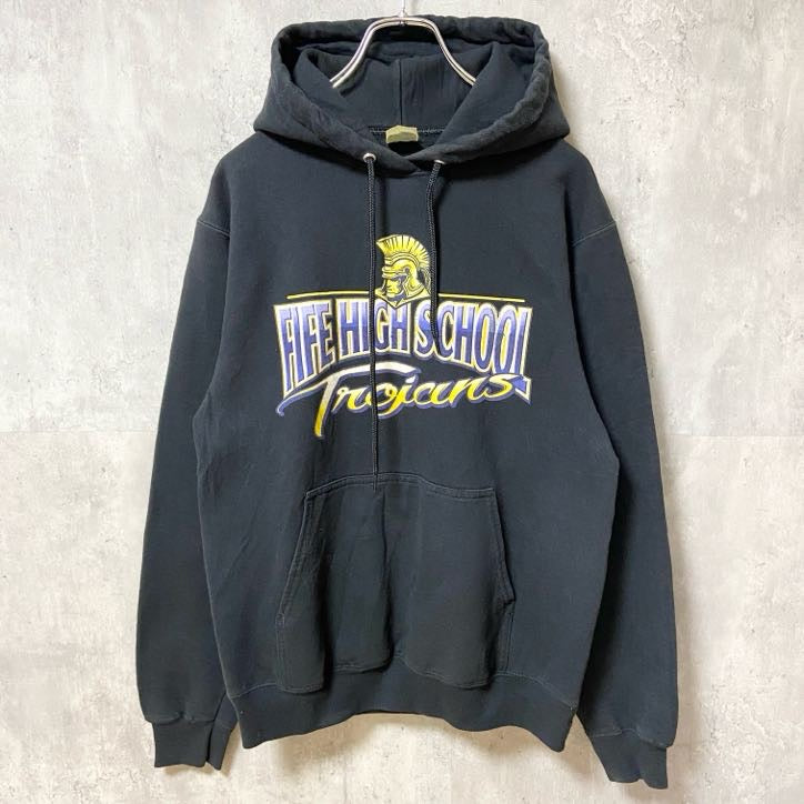 古着 used　PORT&COMPANY　長袖プリントパーカー　スウェット　ブラック　FIFE HIGH SCHOOL　Sサイズ