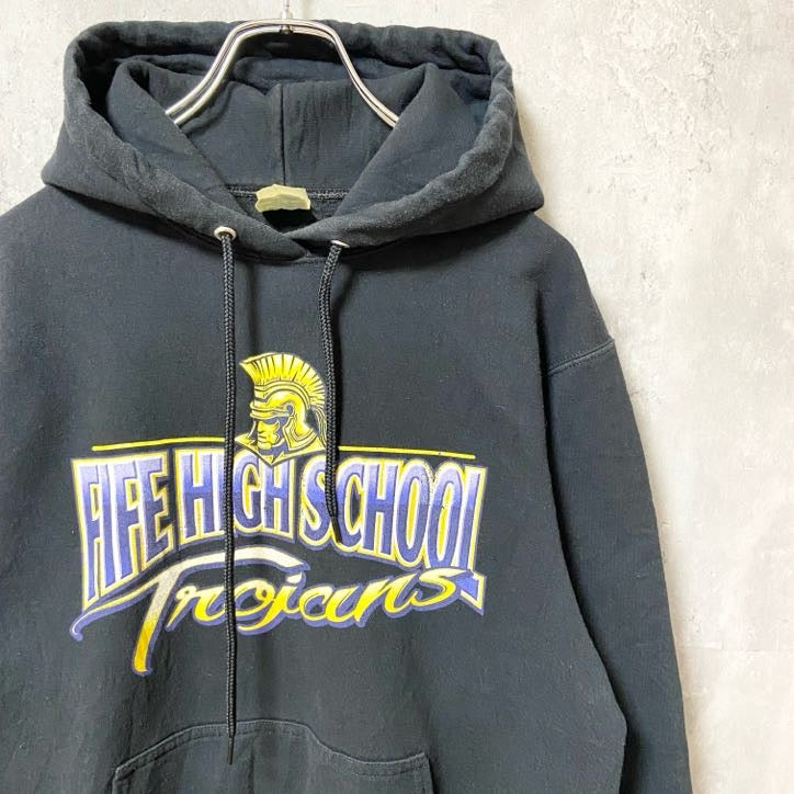 PORT&COMPANY　長袖プリントパーカー　スウェット　FIFE HIGH SCHOOL　黒　ブラック　Sサイズ　古着