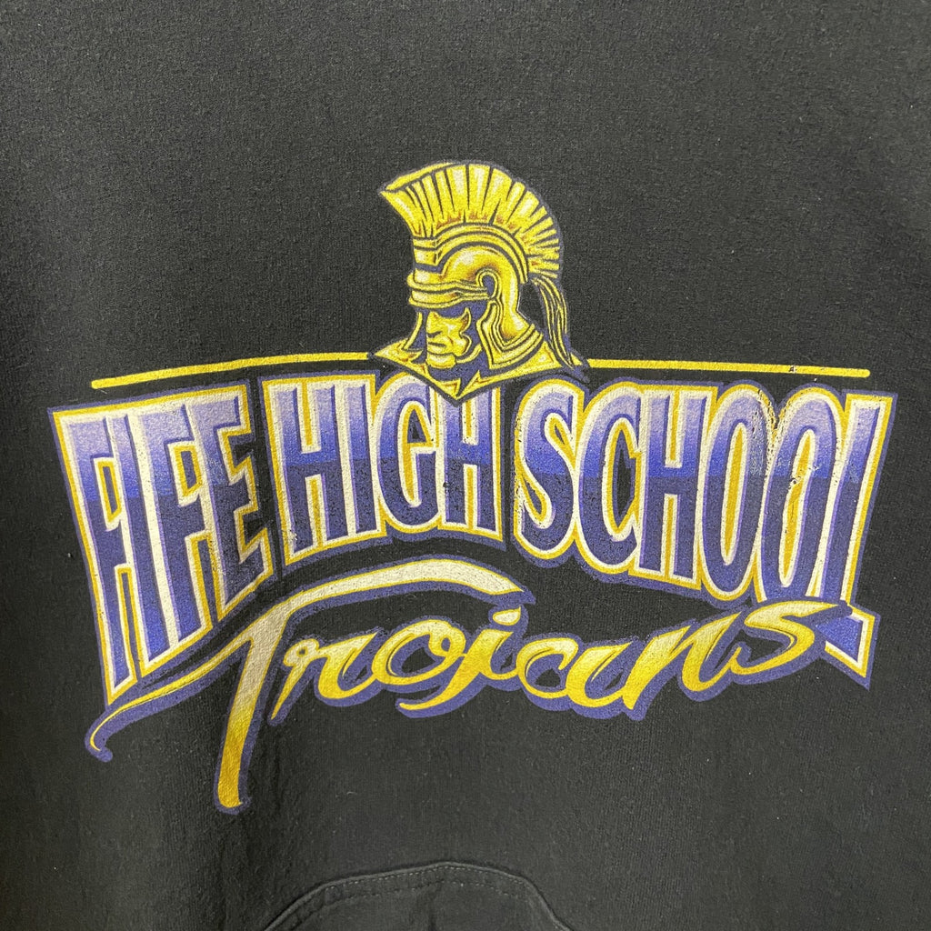 PORT&COMPANY　長袖プリントパーカー　スウェット　FIFE HIGH SCHOOL　黒　ブラック　Sサイズ　古着