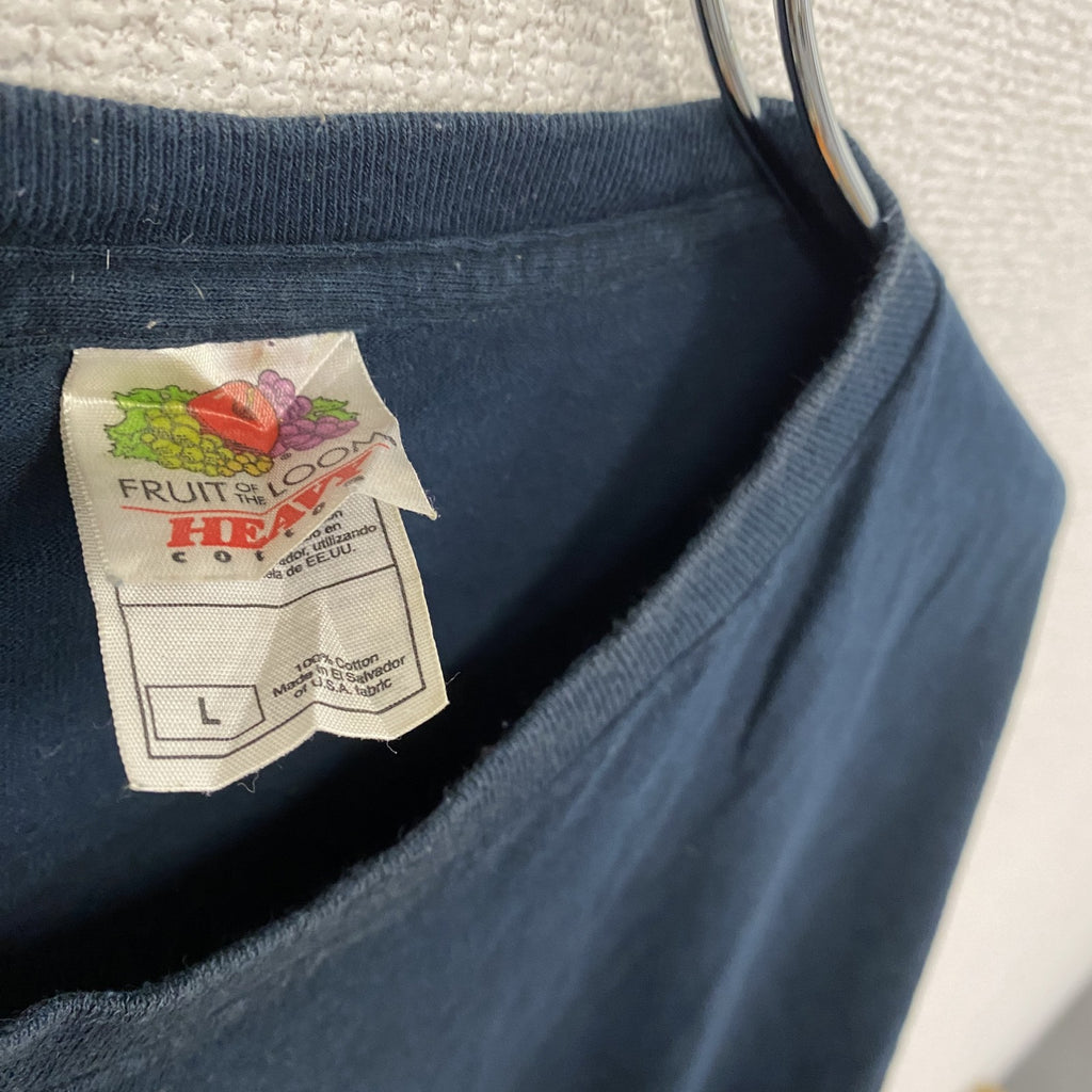 FRUIT OF THE LOOM　フルーツオブザルーム　半袖プリントTシャツ　紺　ネイビー　Lサイズ　古着