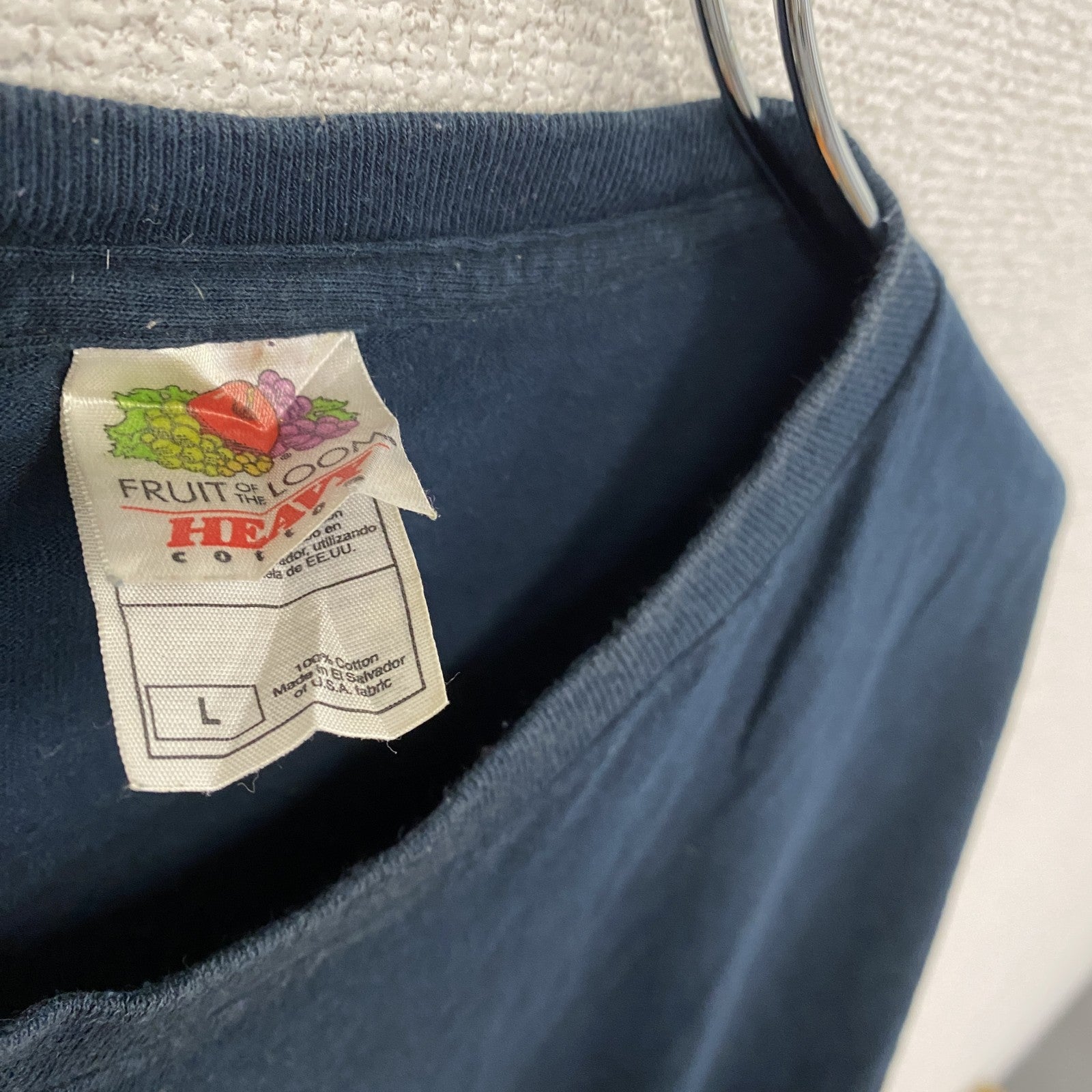 FRUIT OF THE LOOM　フルーツオブザルーム　半袖プリントTシャツ　紺　ネイビー　Lサイズ　古着