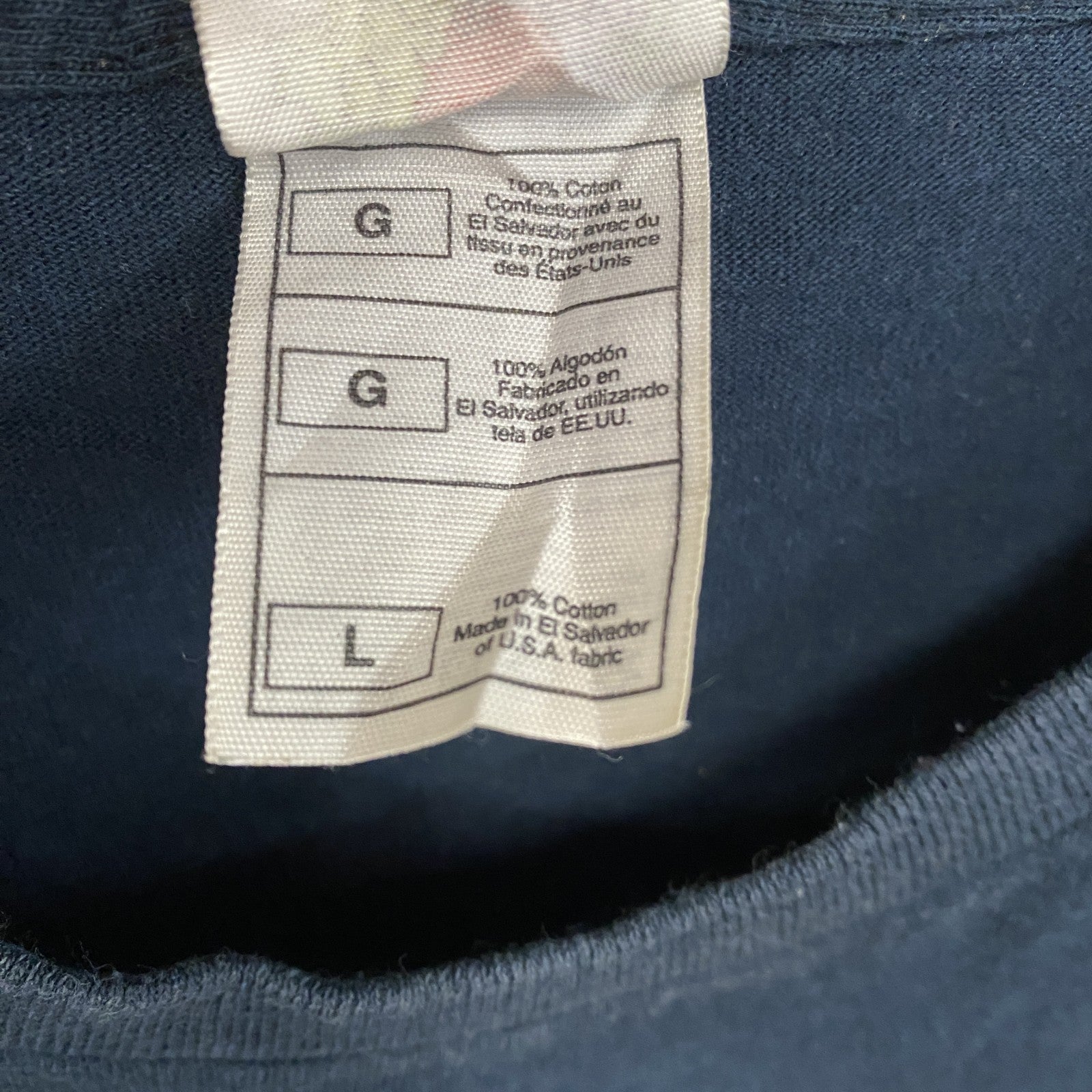 FRUIT OF THE LOOM　フルーツオブザルーム　半袖プリントTシャツ　紺　ネイビー　Lサイズ　古着