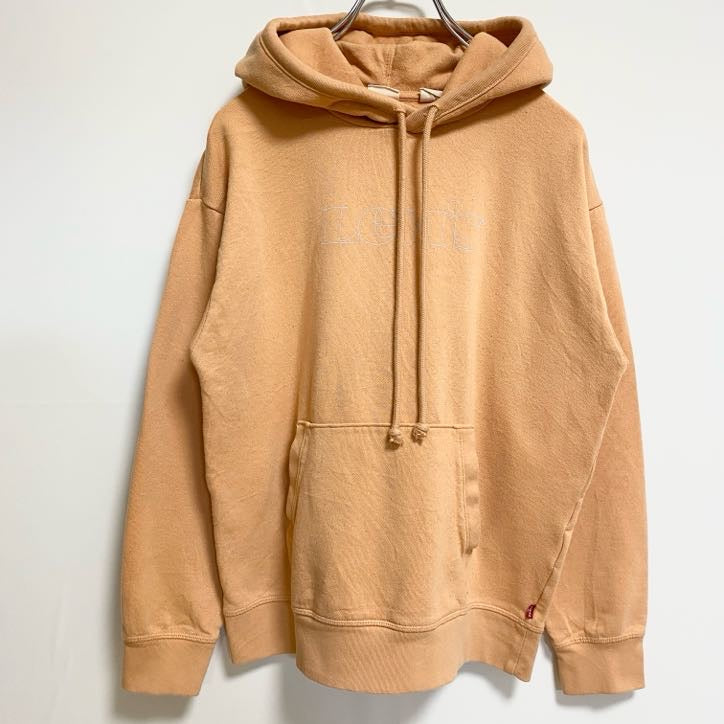 LEVIS　リーバイス　長袖フロントロゴプリントパーカー　スウェットプルオーバー　オレンジ　秋冬服　Sサイズ　古着